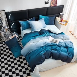 Boqingzhu Bed Linen 135 x 200 cm Blue Dark Blue Light Blue Romantic Modern Colour Gradient Reversible Bed Linen Set Duvet Cover 135 x 200 cm and Pillowcase 80 x 80 cm with Zip