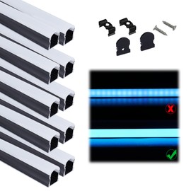 Muzata 10Pack 3.3FT/1M Excellent Spotless LED Channel System with Milky White Cover Black Aluminum U Shape LED Strip Diffuser Channel U108 BW 1M