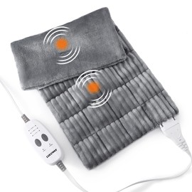 Weighted Heating Pad with Massager Electric Heating Pad for Back with Massaging Vibration, 3 Heating Levels & 3 Massage Types, 12” x 24”, Grey