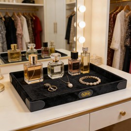 Black Velvet Jewelry Display Tray Flat Showcase Tray Velvet Jewelry Organizer Jewelries Storage Case Nightstand Dresser Desktop Storage Organizer Catchall Tray Desk Stuff Organizer