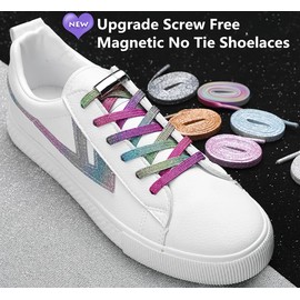 nikwesm Magnetic No Tie Elastic Shoe Laces for Kids Adults, No screw, One Size Fits All (black with color dot)