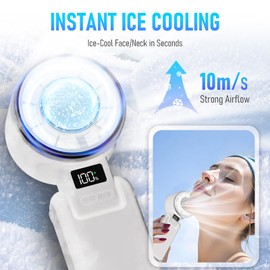 PlayHot Portable Handheld Turbo Fan with Ice Cooling, Rechargeable Personal Fan, Up tp 12Hrs Cooling, 5 Speed 25550RPM Powerful Portable Fan for Travel, Outdoor, Camping, Hiking (White)