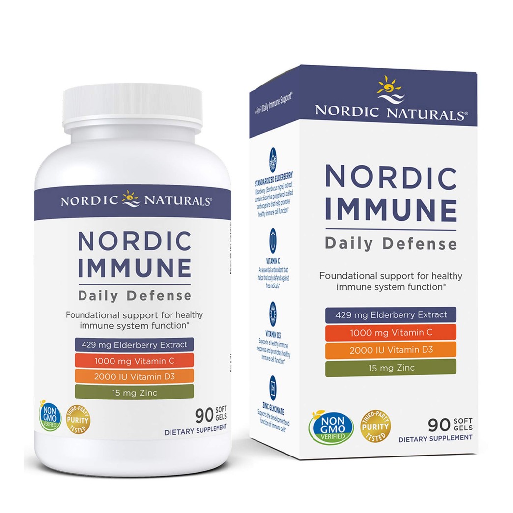 Nordic Naturals Nordic Immune Daily Defense - 90 Soft Gels - Vitamin C, Vitamin D3, Zinc & Elderberry Extract - Immune Support, Antioxidant - Non-GMO - 30 Servings