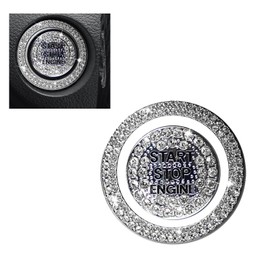 Irinidig 2 PCS Bling Car One-Button Start Button Outer Ring Sticker, Sparkling Rhinestones Fully Protect Button Anti-Scratch Cover, Self-Adhesive Decorative Accessories, Suitable for Cars (White)