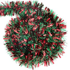 10 m / 32.8 ft Christmas Tinsel Garland, Long Xmas Garland Decorations Metallic Tinsel Strands Christmas Tree Boa Hanging Decoration for Christmas Home Decorations Wreath Wedding Party (Red green)