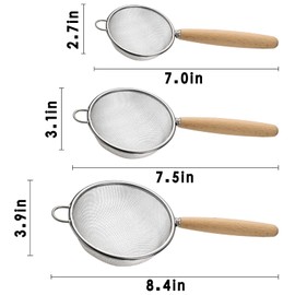Stainless Steel Fine Mesh Strainers Set of 3 Flour Sifter for Baking, Small Mesh Strainer Flour Colander Sieve Kitchen Strainer Set for Sifting, Straining, Draining (Style 1#)