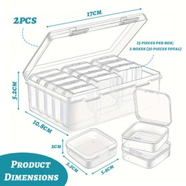 Zyiphor Storage Box 15 Pieces Mini Container 5.5 x 5.5 x 2 cm Sorting Box Plastic Box with Lid Transparent Box for Jewellery Pills Craft Supplies