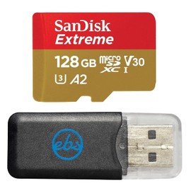 SanDisk MicroSD Extreme 128GB Memory Card Works with GoPro Action Camera Hero 12 Black (SDSQXAA-128G-GN6MN) A2 V30 U3 Bundle with (1) Everything But Stromboli Micro SDXC Card Reader