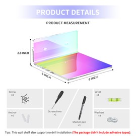 Sezanrpt 6 Inches Iridescent Acrylic Wall Shelves Set of 2, Wall Mounted Storage Display Shelves for Bedroom, Gaming Room, Living Room, Bathroom, Dining Room, Office, 2 Pack