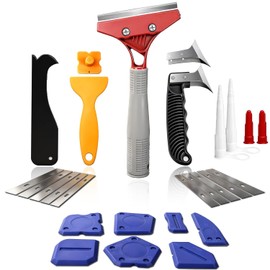 25 PCS Caulking Tool Kit, Caulk Remover, Grout Scraper & Sealant Finishing Tool - silicone caulking tool with Stainless Steel Scraper & 10 Replacement Blades for Bathroom, Kitchen, Tile, Shower, Sink