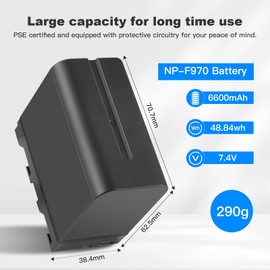 2 Pack NP-F970 Battery 6600mAh TypeC Input Port with USBC charging cable Power LED Indicator,Compatible for Sony Camera Handycam Camcorder Led Video Light F530 F550 F570 F750 F770 F930 F950 F960