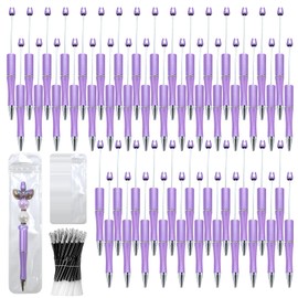 DASTTUIS 150 Pieces DIY Beadable Pen Kit – 50 Plastic Ballpoint Pens with Refills & Bags – School Supplies, Office Accessories & Decorative Items for Students & Teachers (Purple)