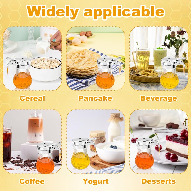 2Pcs 8oz Syrup Dispenser Honey Pot Glass Honey Dispenser Jar,
