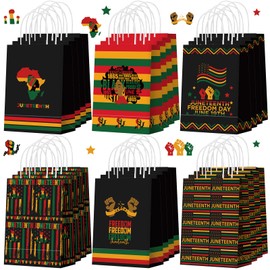 Kosiz 24 Pcs Happy Juneteenth Party Favor Bags Paper Black Freedom Day Goodie Gift Bags African American Independence Day Candy Treat Pouch with Handles for June 19th Birthday Party Decor Supplies