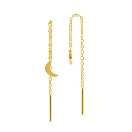 Silvershake 18K Yellow Gold Plated 925 Sterling Silver Tiny Cresent Moon Long Chain Minimalist Pull Through Threader Earrings Jewelry for Women, Small, Sterling Silver 18K Gold Plated, yellow gold