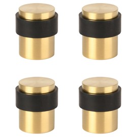 HANDLEZONE® 4 Pack Floor Mounted Door Stop 30mm x 40mm, Collared with Rubber Buffer Stopper, Concealed Fixing - Satin Brass