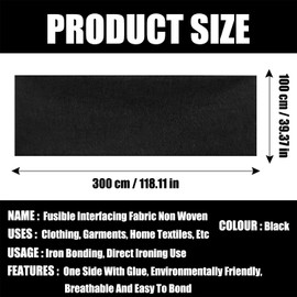 Black Fusible Interfacing Fabric - Nonwoven, One Sided Granular Glue & Thin and Light Weight - Easy Iron-On Material for Sewing Projects（100 cm * 300 cm）