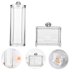Ciieeo 2Pcs Cotton Pad and Swab Holder Set Transparent Cosmetic Storage Boxes for Makeup Organizers Dust Canisters with Lid for Dresser and Bathroom Use