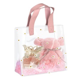 lewaul Pool Bag, 9.8 x 9.1 x 5.7 inches (25 x 23 x 14.5 cm), Transparent Tote Bag, Waterproof, Beach Bag, Cute, Plastic Bag, Large Capacity, Convenient to Carry, For Beach/Swimming/Gym/Hot Springs,