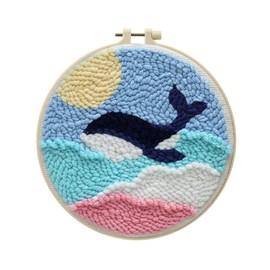 PRVCFZ Punch Needle Kit,Punch Needle Kit with Whale Pattern,Punch Needle Kits for Beginners,Beginner Punch Needle DIY Embroidery Kit,for Child, Woman, Man Craft Punch Needle Hoop Kit
