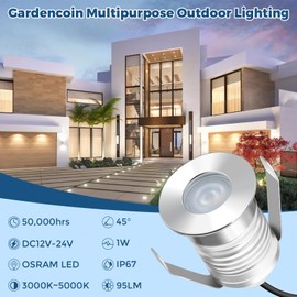 Gardencoin Outdoor Recessed LED Lights, Heavy Duty Soffit and Deck Lighting Flush Mount, 12-24V Low Voltage Landscape In Ground Well Light, Underwater Pond Light, Dimmable Widely Used, 6pack