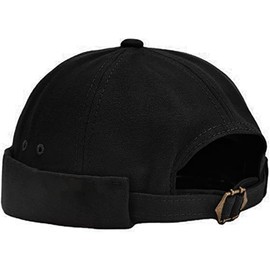 XYIYI Men's Black Docker Hat Brimless Hat Skull Cap Worker Sailor Hat Rolled Cuff Retro Beanie Hat