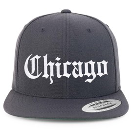 Trendy Apparel Shop Old English Font Chicago City Embroidered Flat Bill Cap - Charcoal