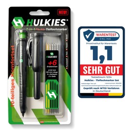 Hulkies 3-in-1 Deep Hole Marker Set - Innovative Marker Pen with 6 Refills - Construction Site Pencil with Quiver and Sharpener - Craftsman DIY Pencil for Wood, Plastic, Tiles & Metal