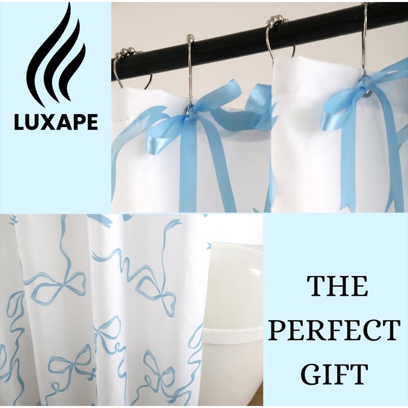 Luxape Bow Shower Curtain, Coquette Handcrafted Bow Tie Bath Curtain