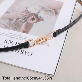 ZOKJSW Women's Slim Leather Belt Pack of 2 Adjustable Thin Belt with Gold Metal Buckle Slim Waist Belt for Dress, Black, brown