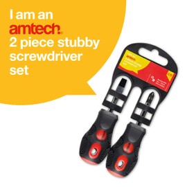 Amtech Stubby Screwdriver Set - Hand Tools for Home DIY, Durable CRV Tips, Comfortable Soft Grip, Easy to Use in Confined Spaces, Magnetic, Small and Portable, Flathead and POZI 2 (PZ2)