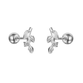 18G Mini Leaf Stud Cartilage Earrings for Women Girls 925 Sterling Silver Cubic Zirconia Cute Tiny Crystal Studs 3mm Ball Screw Back Tragus Hypoallergenic Jewelry
