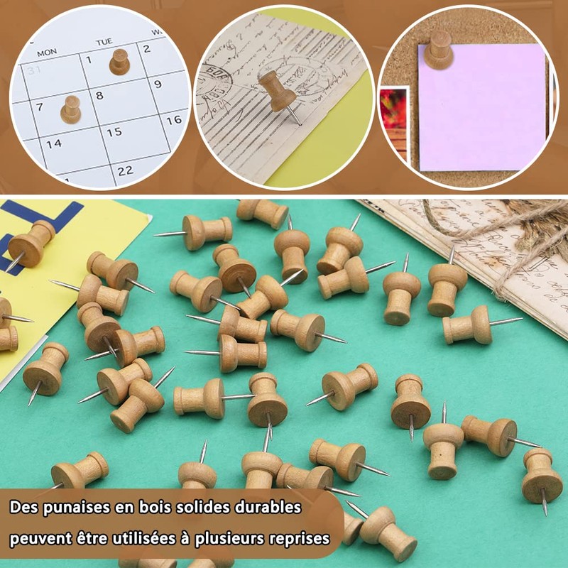 150 Pieces Wooden Thumbtacks Decorative Push Pins Marker Pen for