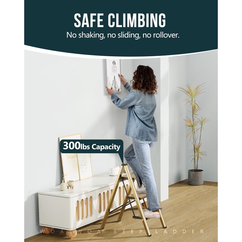 WOA WOA Step Ladder, 3 Step Foldable Step Stool with