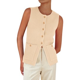 PRETTYGARDEN Women's Sweater Vests 2025 Spring Summer Trendy Sleeveless Tank Tops Knit Button Down Cardigan Waistcoat (Apricot,Small)