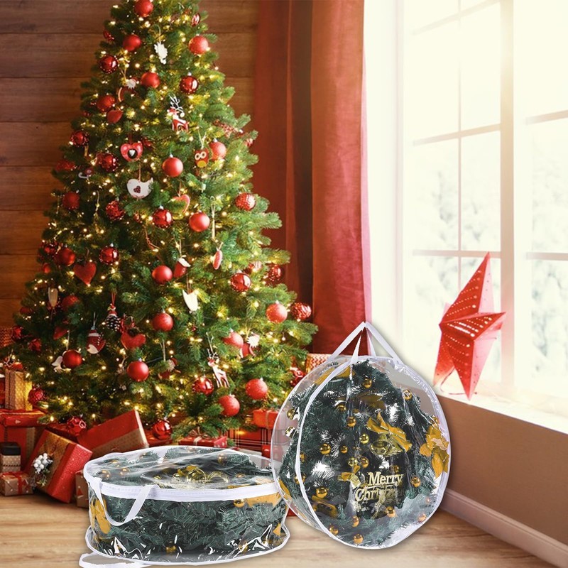4 PCS Clear Wreath Storage Bag, 24x8 Inch Christmas Wreath