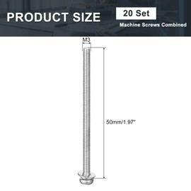 uxcell M3 x 50mm 304 Stainless Steel Phillips Pan Head Machine Screws Bolts Combine with Spring Washer and Plain Washers 20Pcs