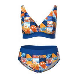 Ulla Popken Bikini con Fantasia a Quadri, Coppe morbide e Spalline Regolabili Blu Reale 52 846860750-52