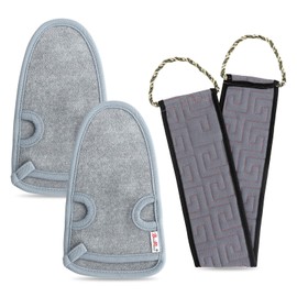 APOMOONS Pack of 2 exfoliating gloves and back scrub strips, hammam glove, exfoliating gloves, exfoliating gloves, exfoliating sponge, shower sponge, body for face and body