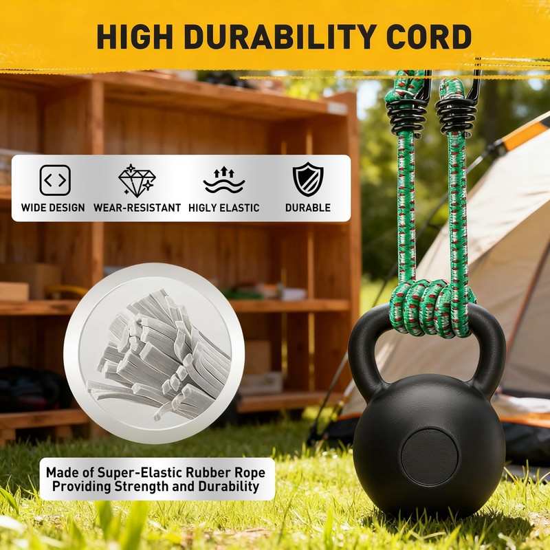 Bungee Cords Heavy Duty Outdoor: 20 Pcs Premium Rubber Bungee