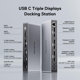 Displaylink Docking Station, PULWTOP USB C DisplayLink Dock Triple Displays for MacBook M1/M2/M3 Windows, 8K/4K@60Hz Displaylink Dock with 3HDMI, 3 Display Port, PD 30W,USB A/C 10Gbps, Ethernet, Audio