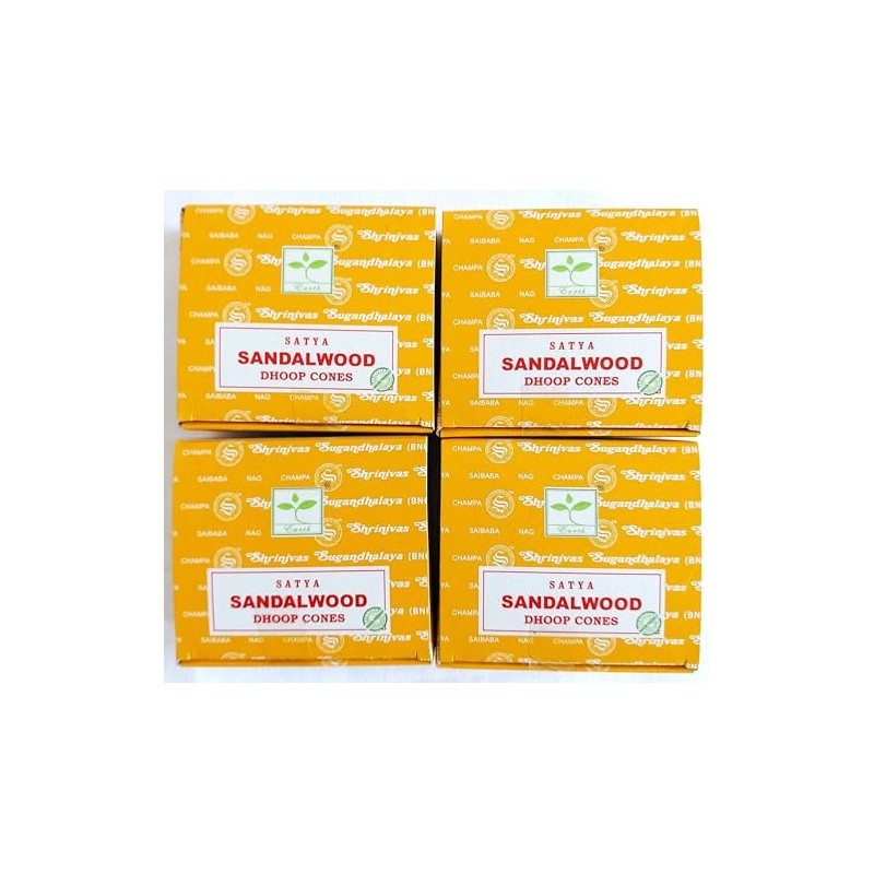 Satya Nag Champa Incense Cones, Sandalwood Scent, 4 Packs of