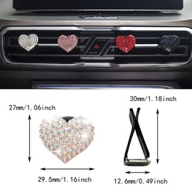 Honibaoto Car Bling Air Vent Clips, 2 Pcs Bling Heart Charm Air Conditioning Outlet Clip, Crystal Rhinestone Accessories, Car Interior Decoration Cute Accessories for Women Girls (White, Vanilla)