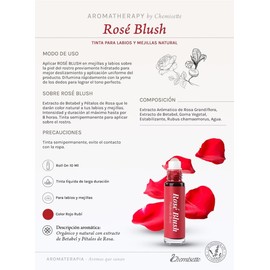 Rosé Blush Tinta Líquida para Labios y Mejillas, Extracto de Betabel y Pétalos de Rosa, Color Rojo Rubí, 100% Natural, 10 ml