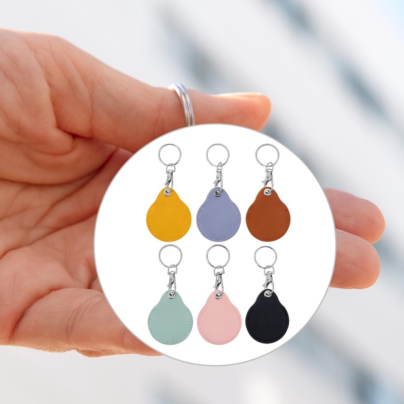 6 Pcs Leather Proximity ID Card Keychain Protector RFID Key