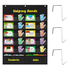 Helping Hands Pocket Chart, Classroom Jobs Chart and Classroom Management with 2 Hooks, Pocket Chart for Preschool, Little Hands Pocket Chart for Classroom,Great for Teacher Homeschool Supplies-Black