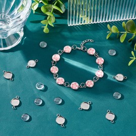 PH PandaHall 100pcs Stainless Steel Cabochon Connectors Settings Pendant Cabochons Trays 10mm Earring Bezel Trays Flat Round with Double Loop for Bracelets Necklaces Jewelry Making Art and Crafts.