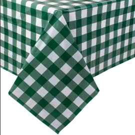 Kesfey Green 54x108 Inch Gingham Tablecloths, Plastic Disposable Checkered Waterproof Party Rectangle Table Covers for Parties and Picnic
