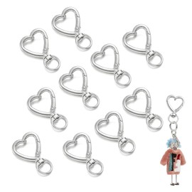 UAIAGM 10 Pcs Heart Carabiner Key Ring Clasps Cute Heart Shaped Keychain Clip Hooks Fashionable Silver Keyring Buckles for Keys Bags Purses and Handbags Unique Key Carabiner for Keychains