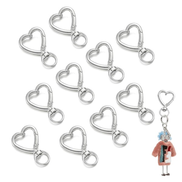 UAIAGM 10 Pcs Heart Carabiner Key Ring Clasps Cute Heart